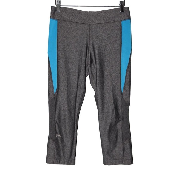 Under Armour Pants - Womens Under Armour Heatgear Compression Capri Gray Blue Cropped Leggings Size M